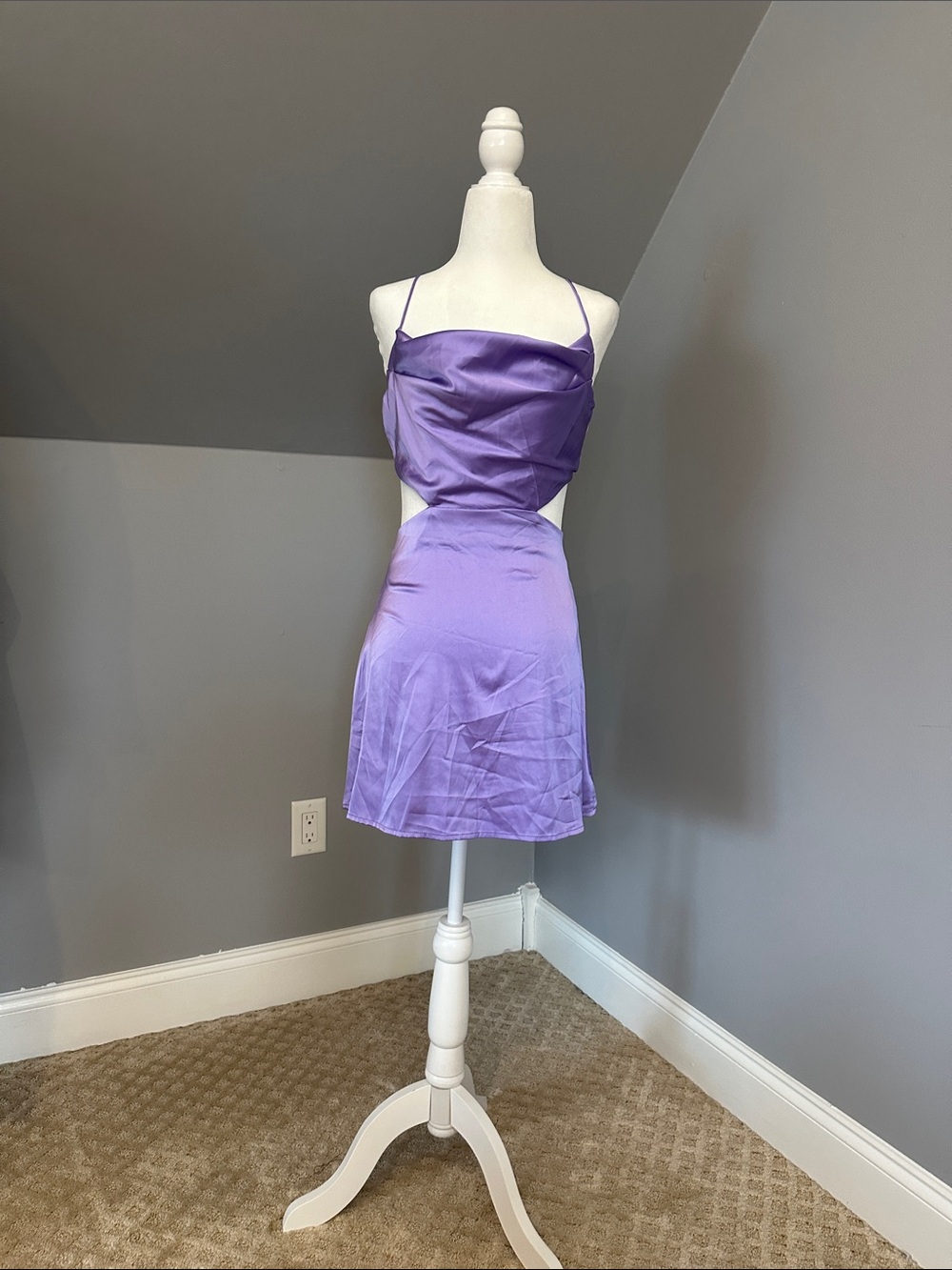 Lilac Satin Spaghetti-Strap Mini Dress